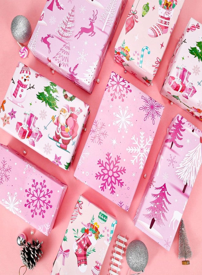 HOWAF Christmas Wrapping Paper, Wrapping Paper Christmas, Pink Xmas Wrapping Papers Folded Flat DIY Craft for Xmas Presents, Birthday, Xmas Gifts 8 Sheets - Image 4